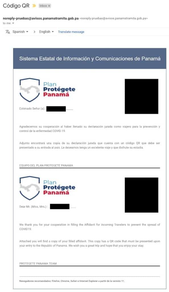 QR code confirmation email